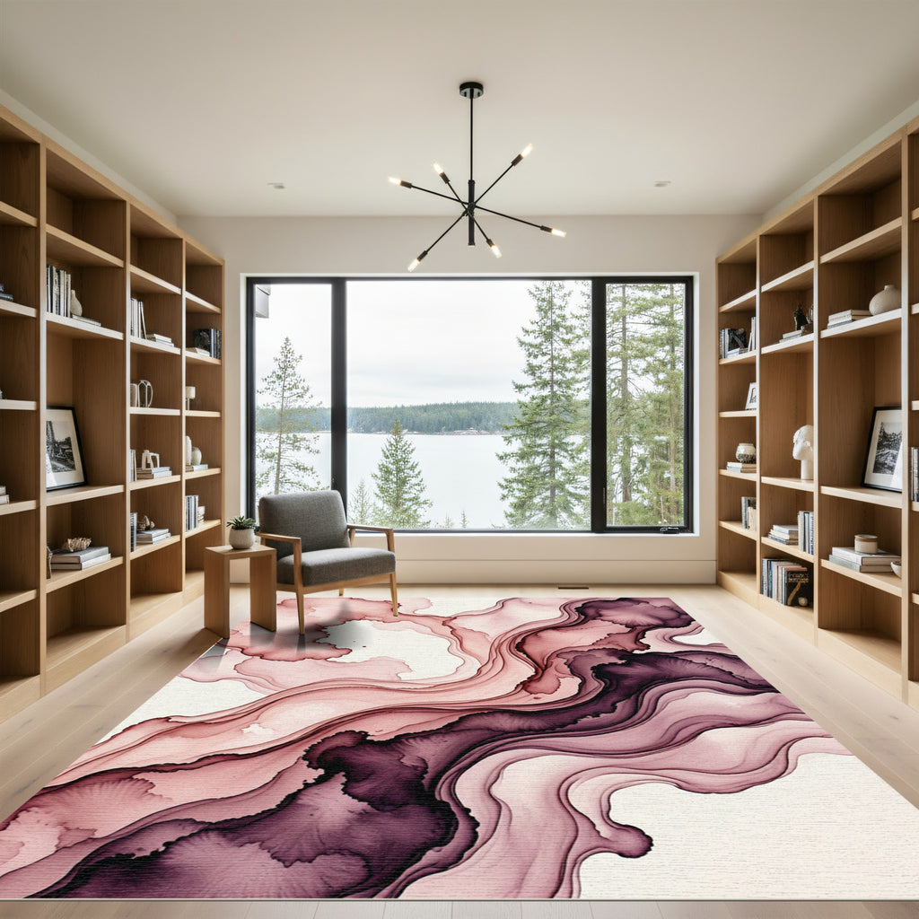 Ethereal Burgundy Fluid Abstract Swirls Rug