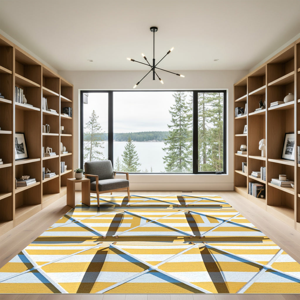 Golden Yellow Striped Geometric Canopy Rug