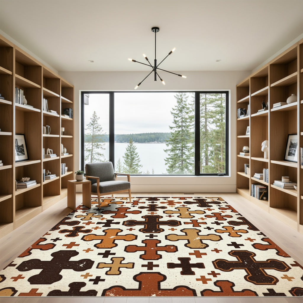 Rich Earth Tone Cross Medallion Rug
