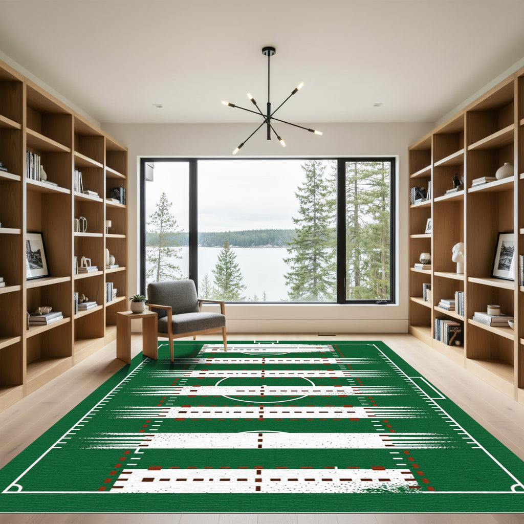 Emerald Field Line Athletic Graphic Rug