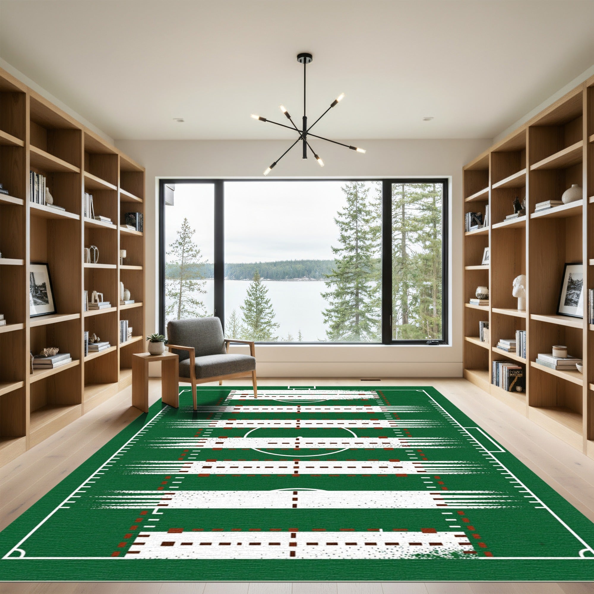 Emerald Field Line Athletic Graphic Rug