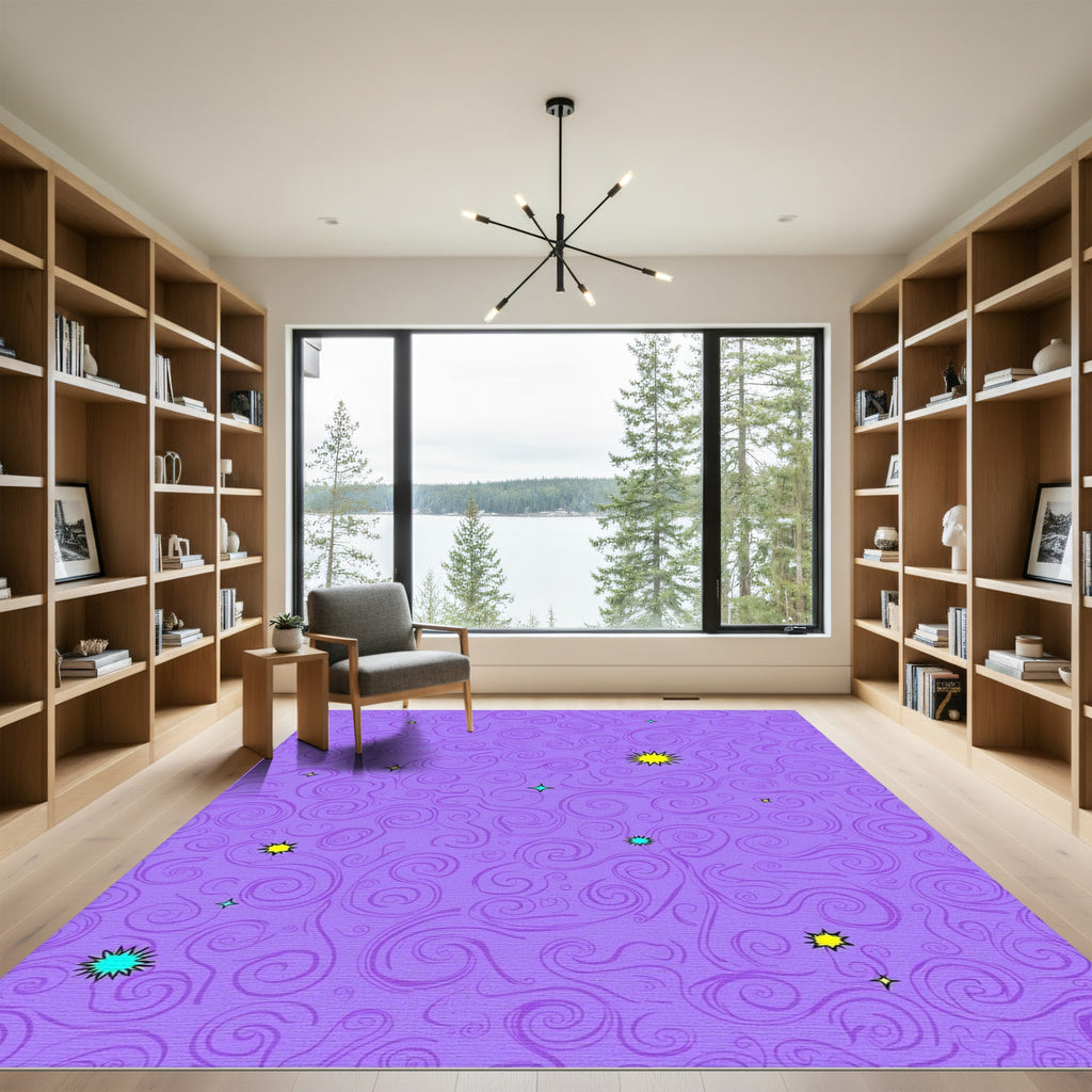 Purple Swirls with Yellow Stars Rug