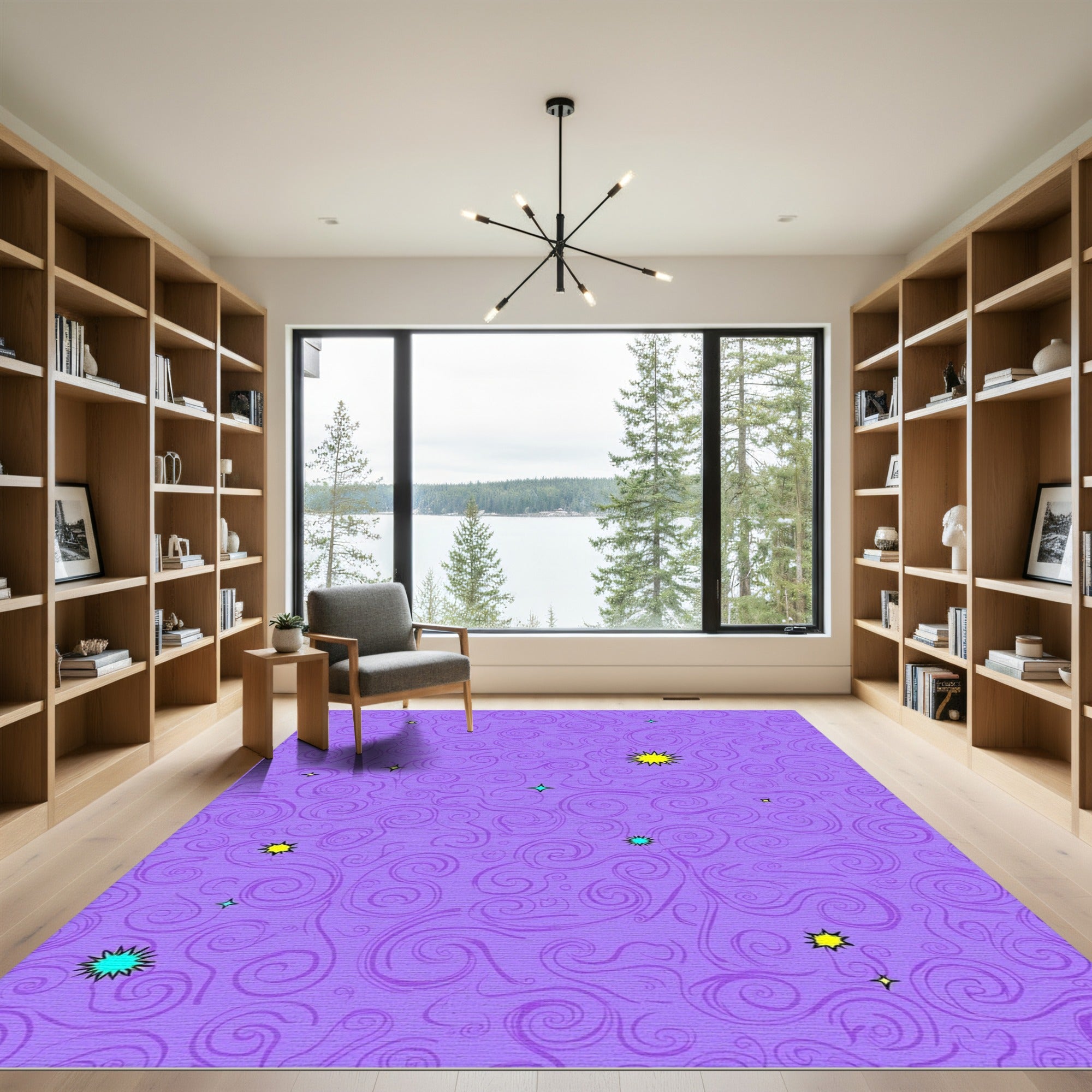 Purple Swirls with Yellow Stars Rug