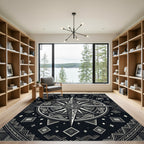 Monochrome Ornate Compass Celestial Graphic Rug