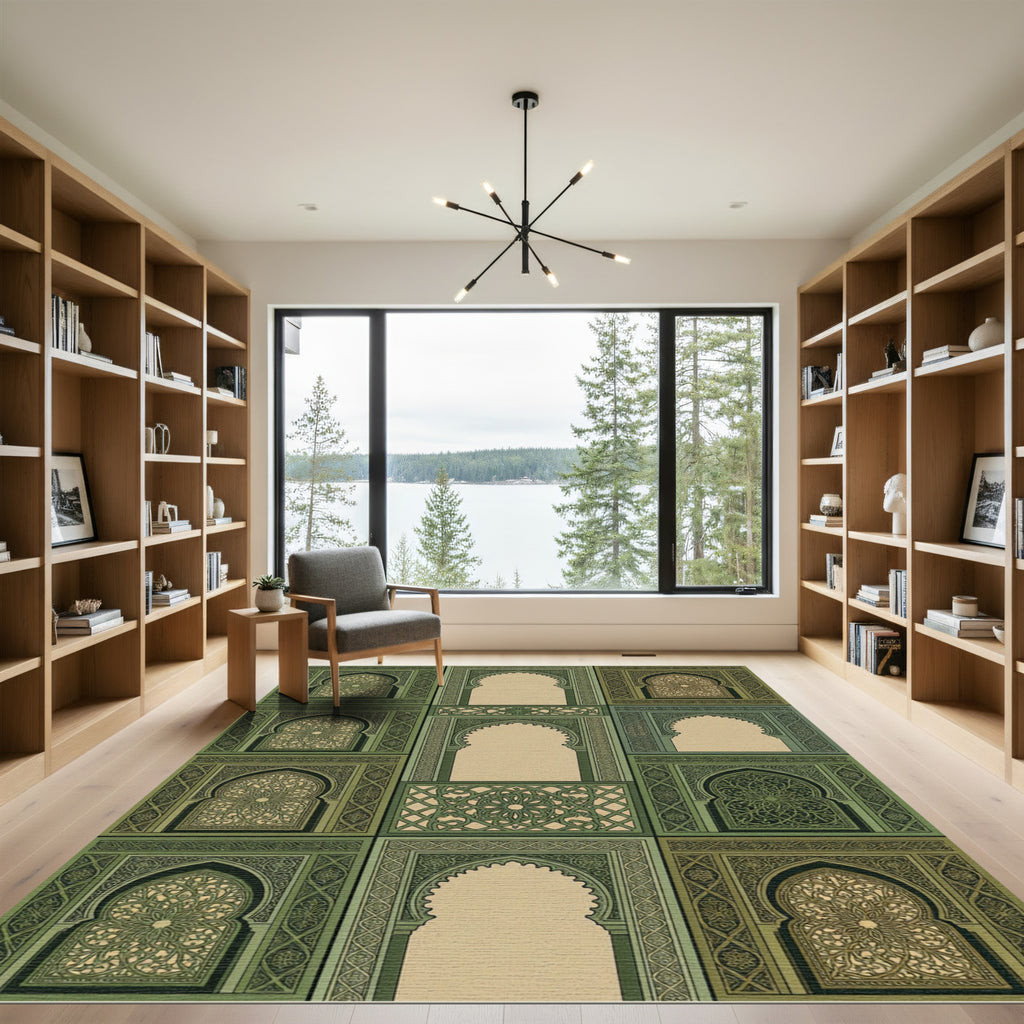 Green Archway Intricate Lattice Scene Rug