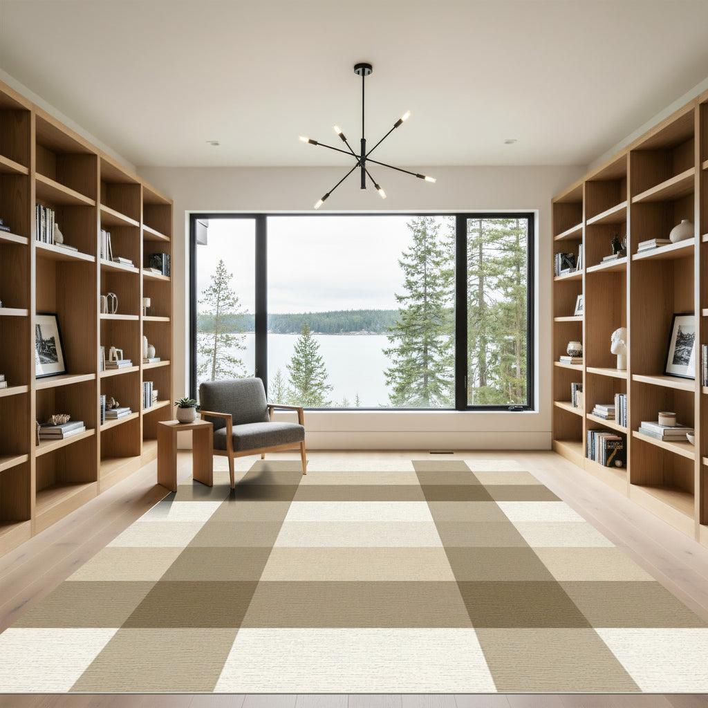 Neutral Plaid Gingham Checkered Rug