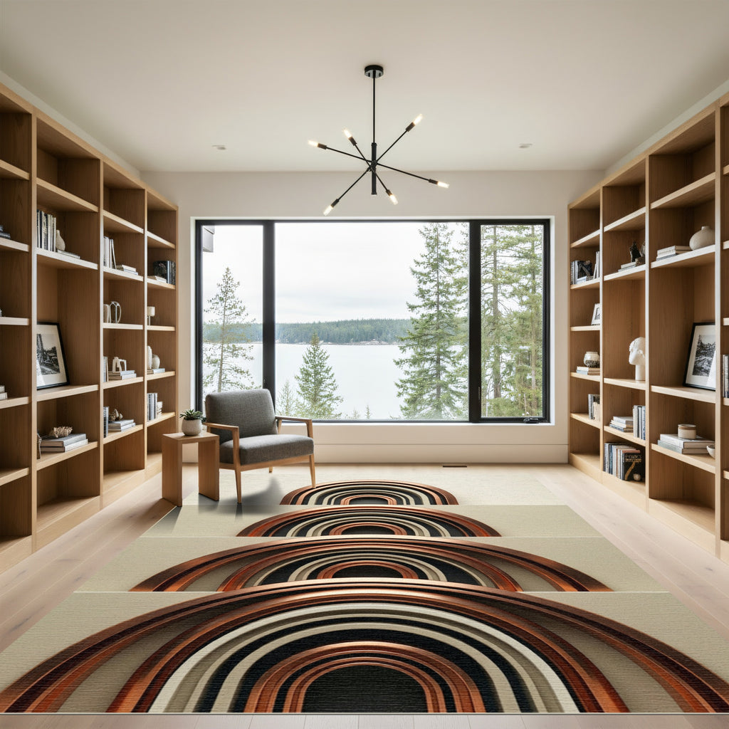 Copper Metallic Arched Linear Abstract Rug