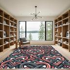 Intertwined Coral and Charcoal Heart Knot Rug