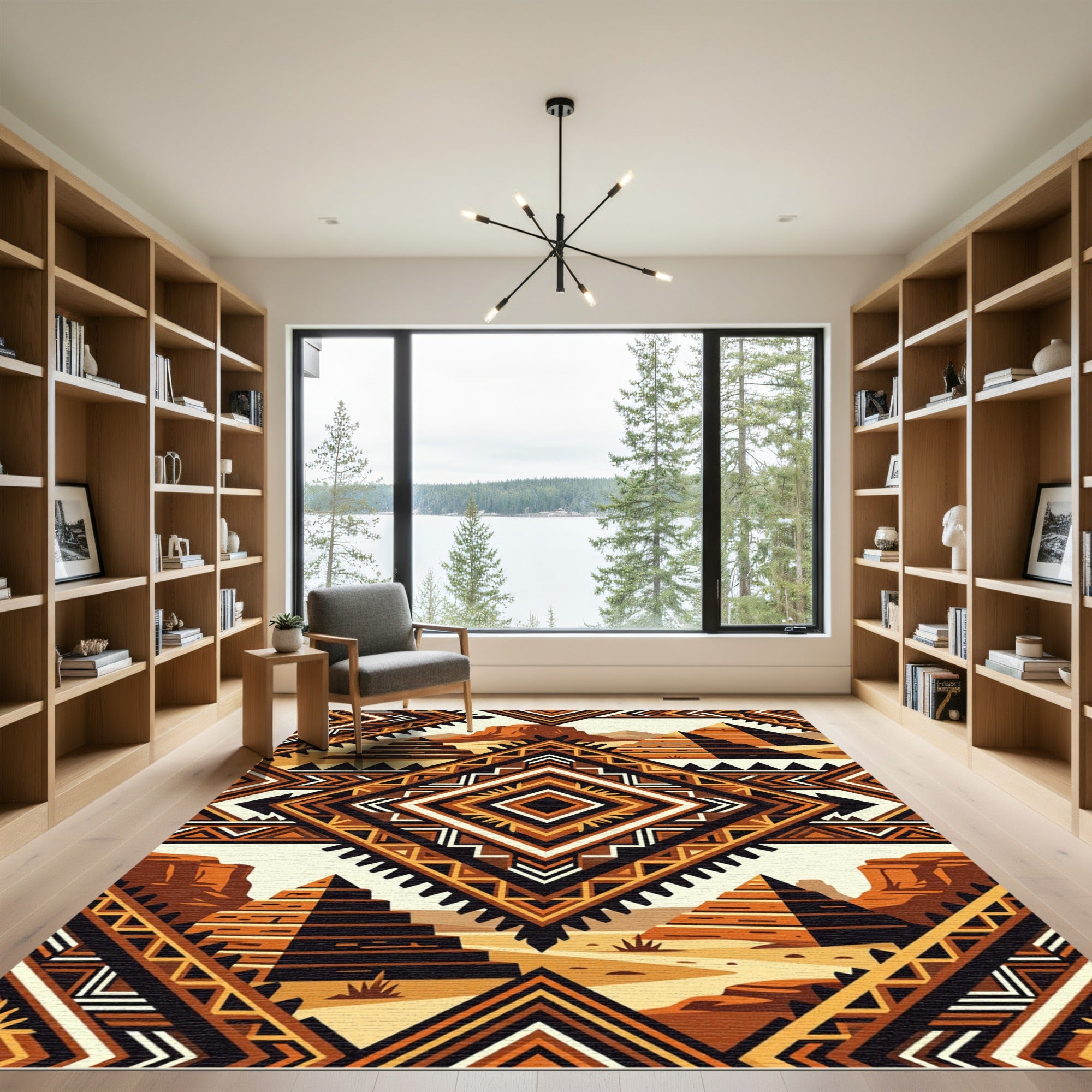 Geometric Earth Tone Aztec Pyramid Rug