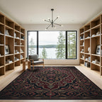 Ornate Crimson Black Floral Medallion Rug