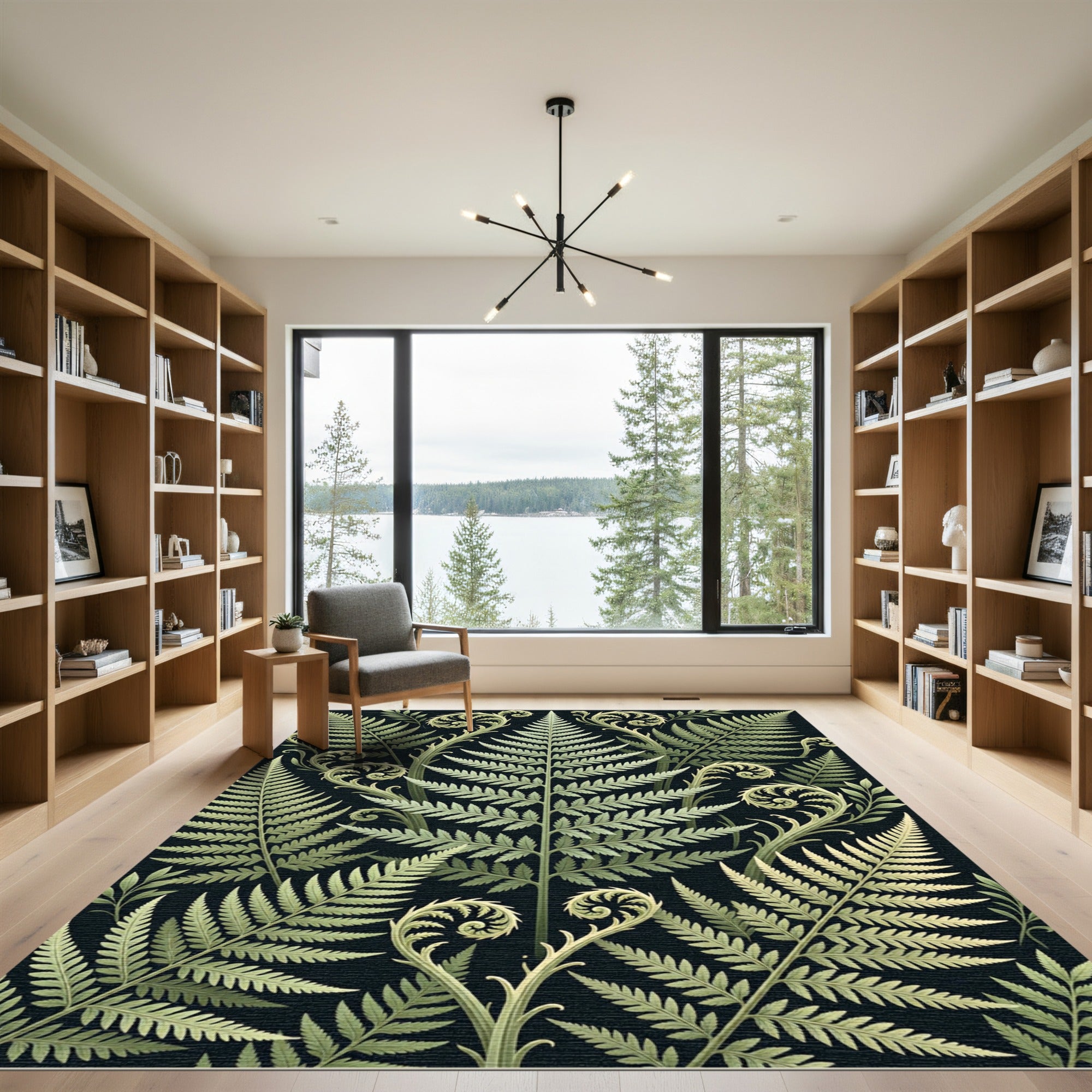 Botanical Fern Leaf Emerald Scroll Rug