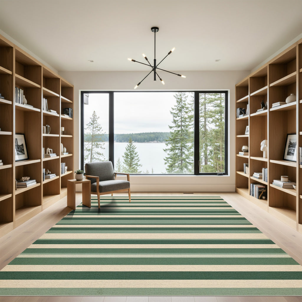 Sage Green Minimalist Horizontal Stripe Rug