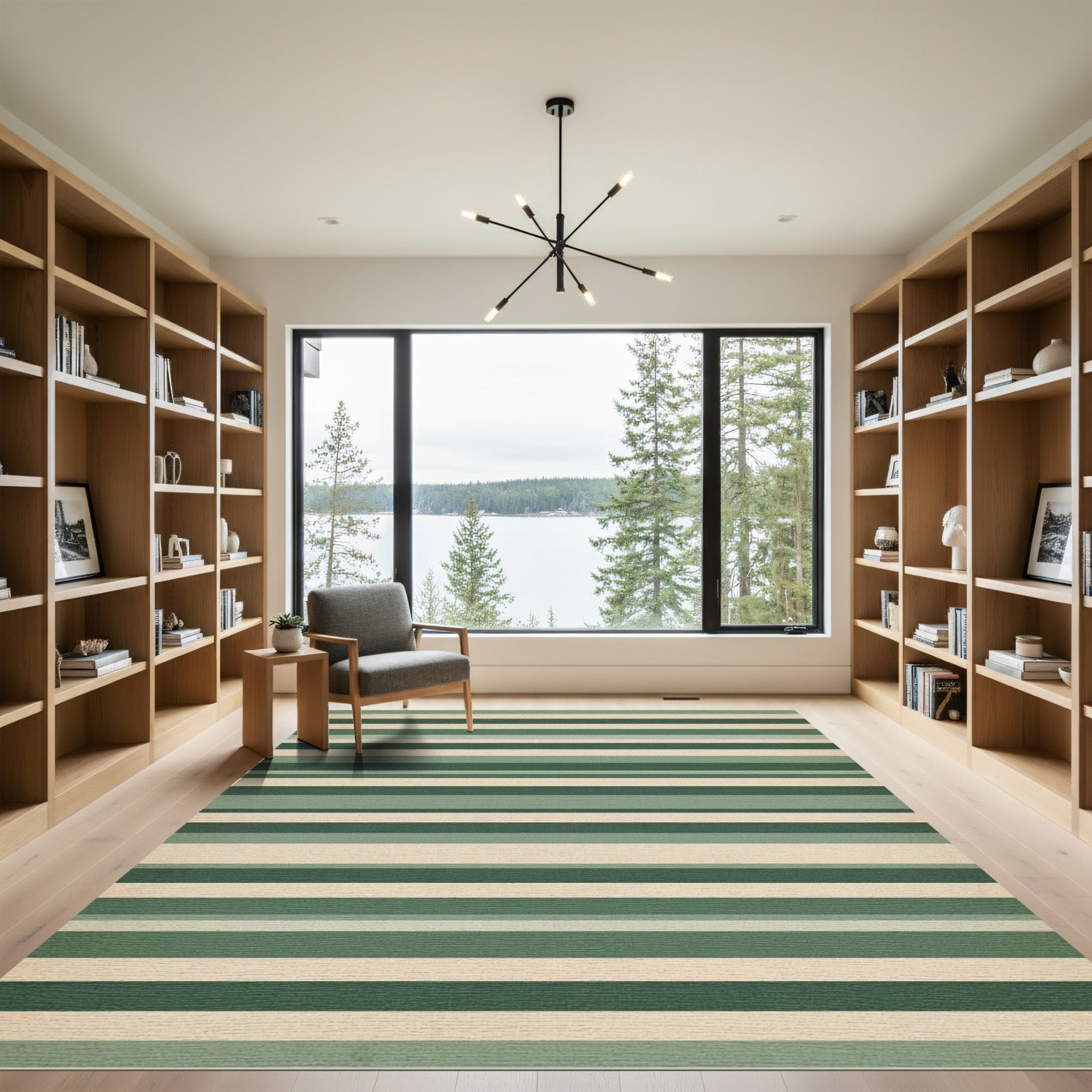 Sage Green Minimalist Horizontal Stripe Rug