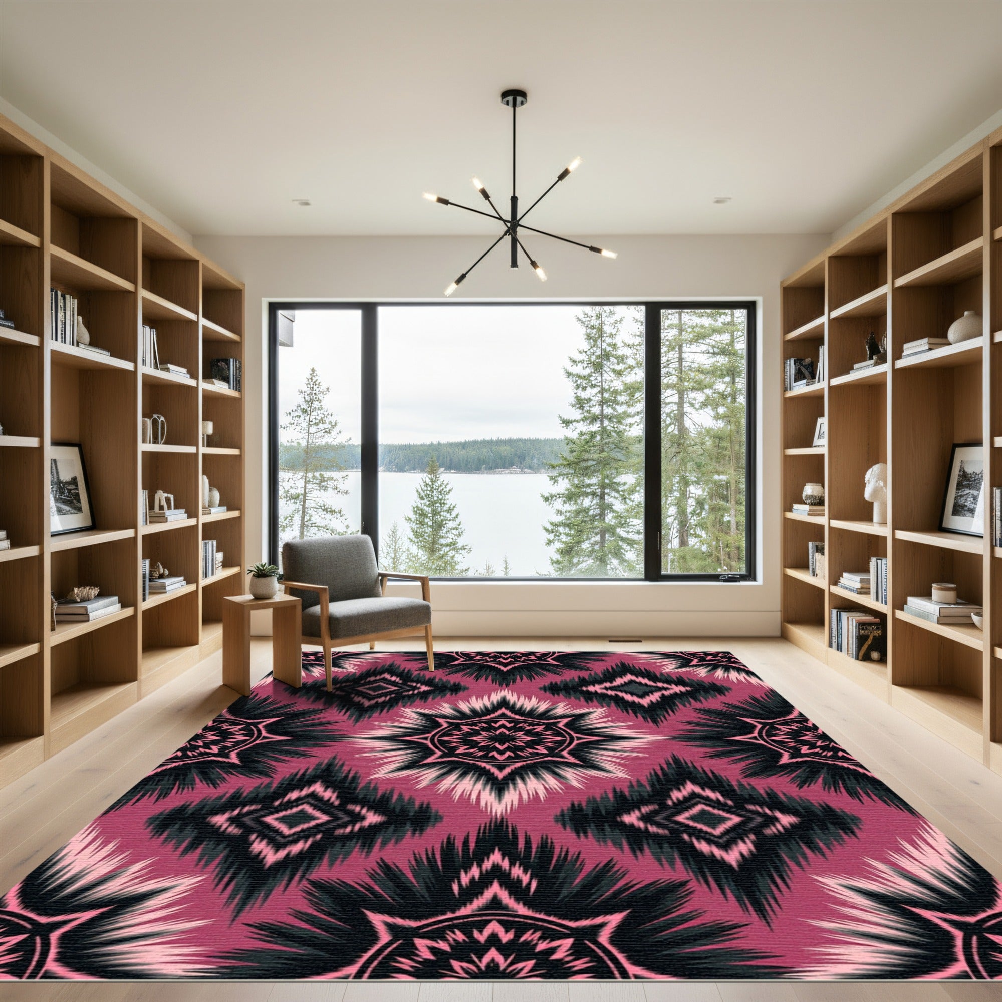 Dark Magenta Tribal Ikat Diamond Star Rug