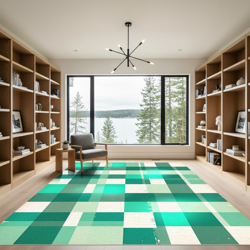 Aqua Teal Buffalo Plaid Checks Rug