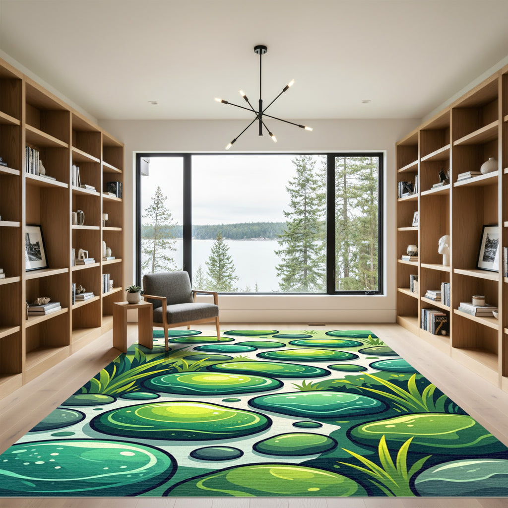 Lush Green Smooth Stone Arrangement Rug