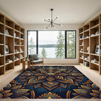 Golden Celestial Mandala Navy Medallion Rug