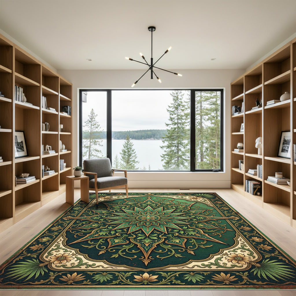 Emerald Ornate Starburst Floral Medallion Rug
