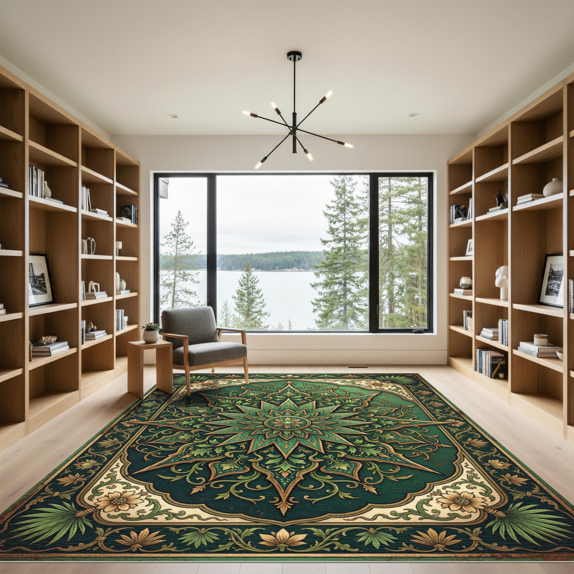 Emerald Ornate Starburst Floral Medallion Rug