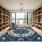 Navy Blue Floral Medallion Sunburst Rug