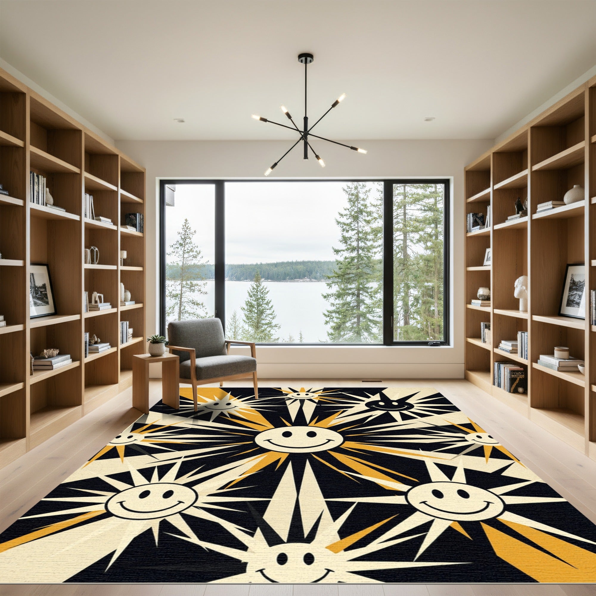 Retro Sunburst Smile Graphic Rug