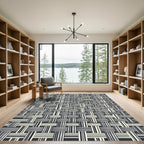 Monochrome Metallic Woven Geometric Grid Rug