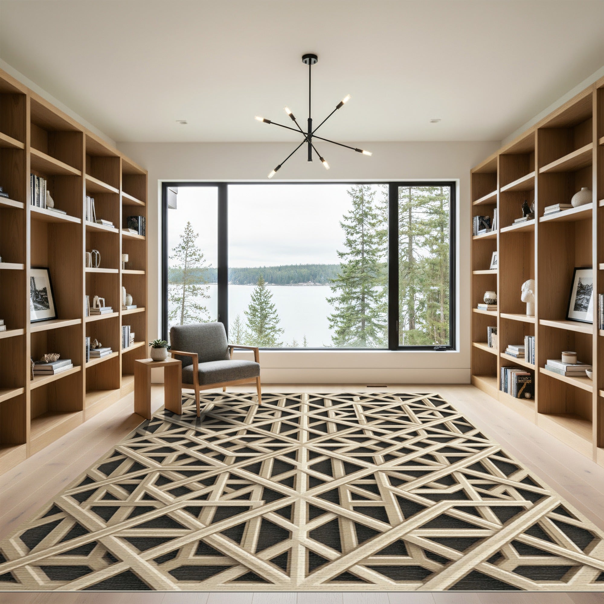 Sophisticated Beige Geometric Interlocking Lattice Rug
