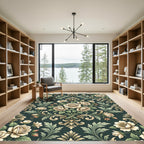 Victorian Cream Rose Damask Botanical Rug