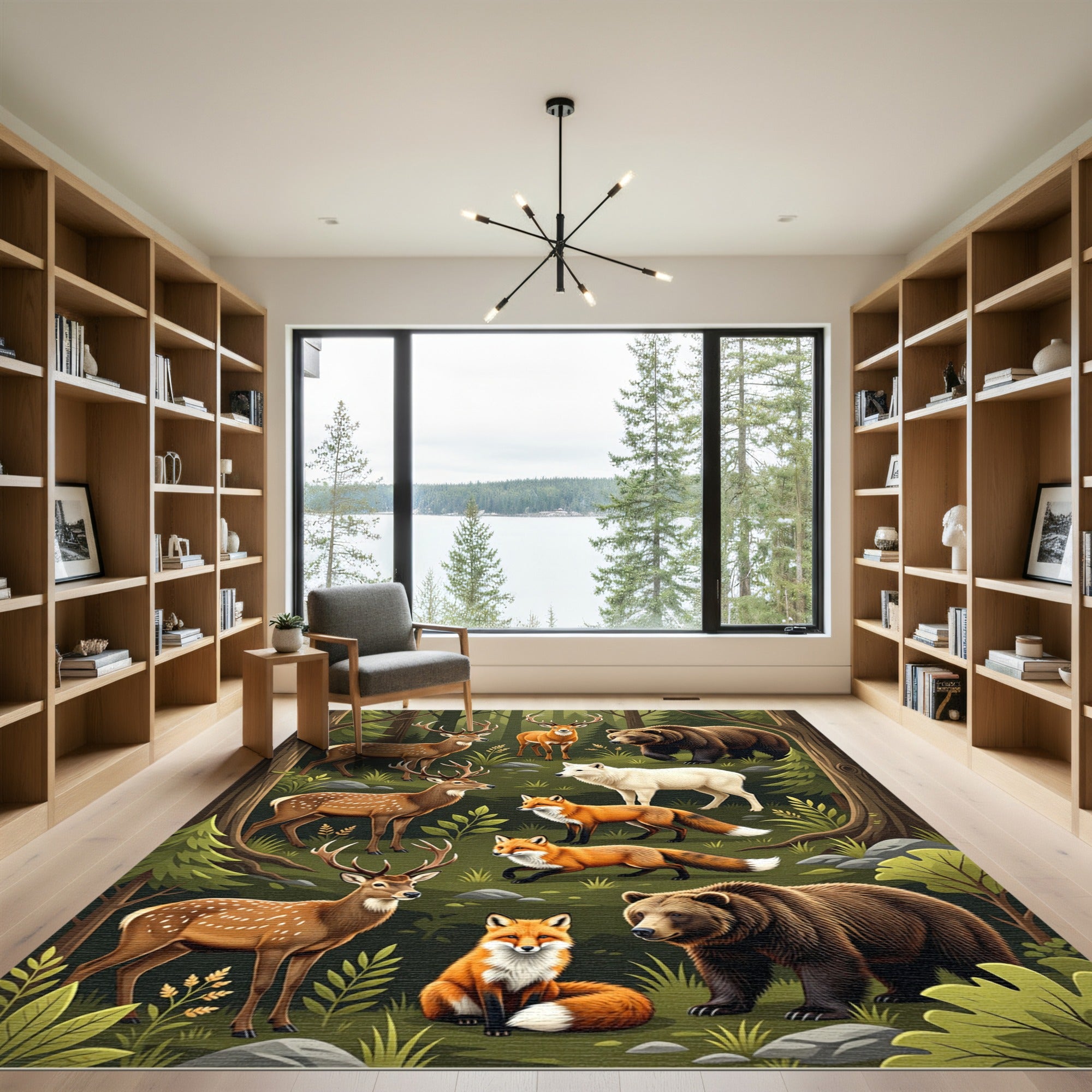 Enchanted Woodland Forest Wildlife Scene Rug