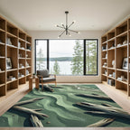 Earthy Green Coastal Driftwood Wave Rug