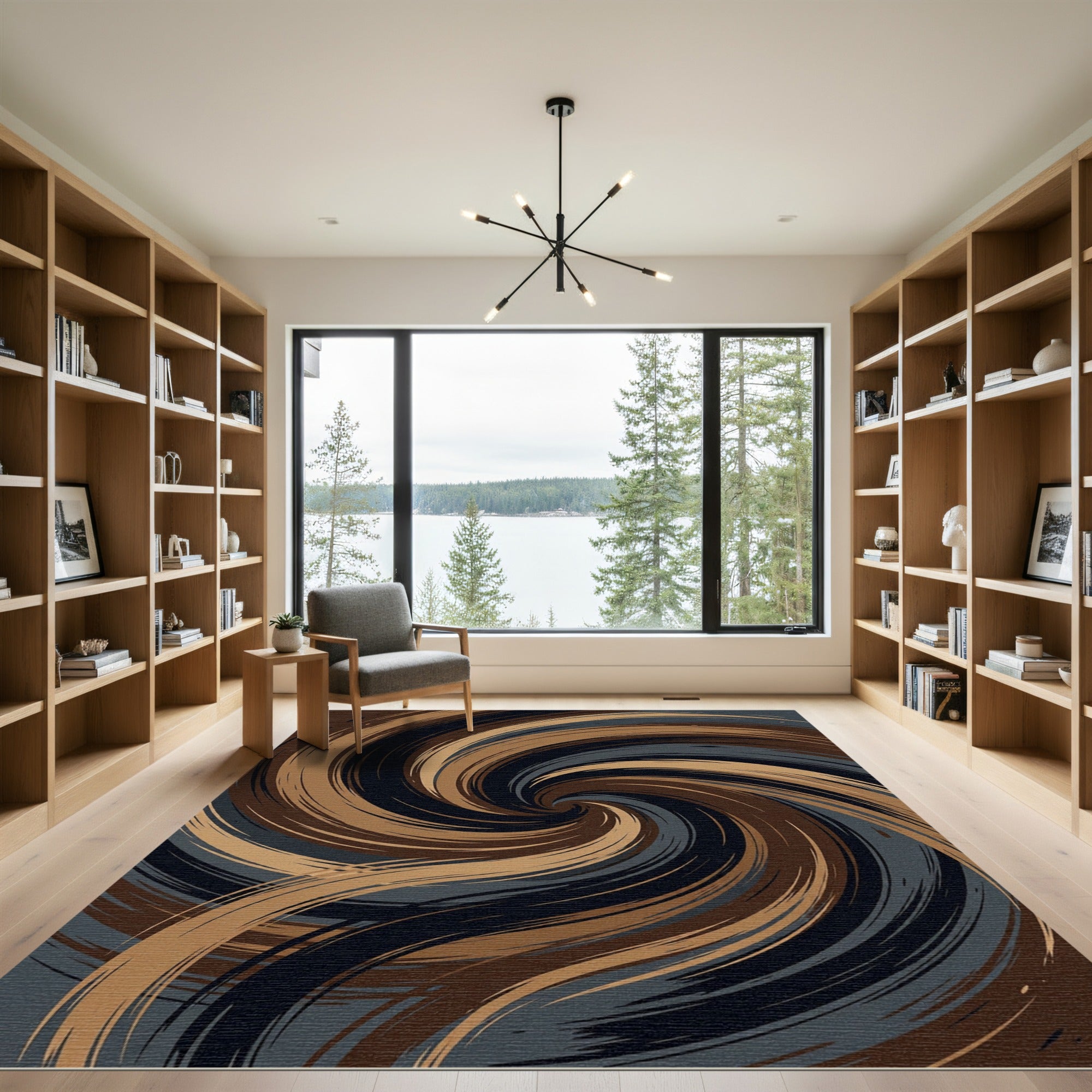 Earthy Brown and Charcoal Swirl Rug