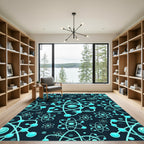 Aqua Atom Science Abstract Pattern Rug