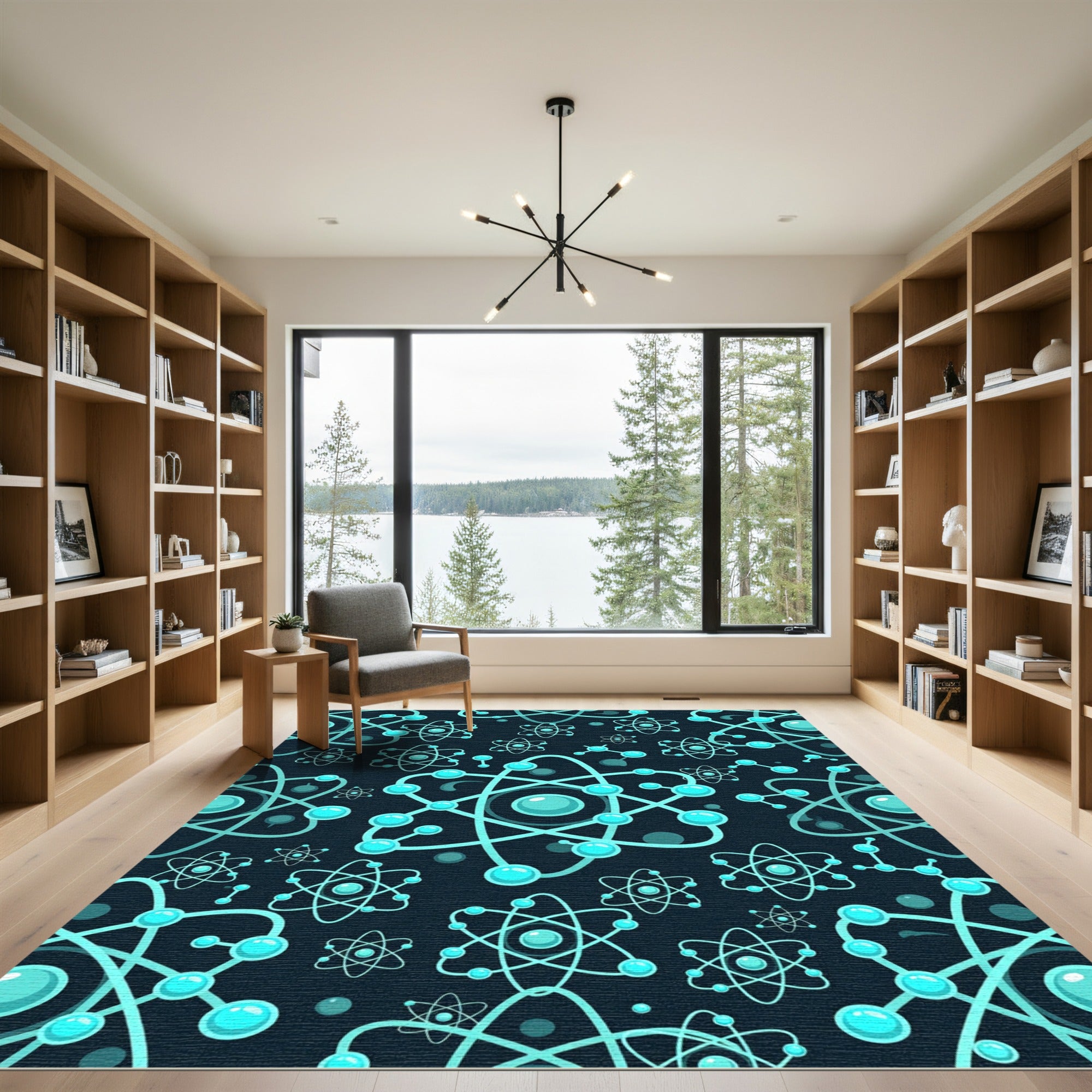 Aqua Atom Science Abstract Pattern Rug