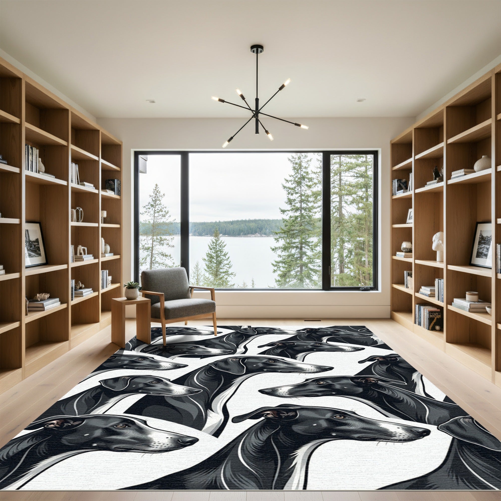 Sleek Black Greyhound Portrait Collage Rug
