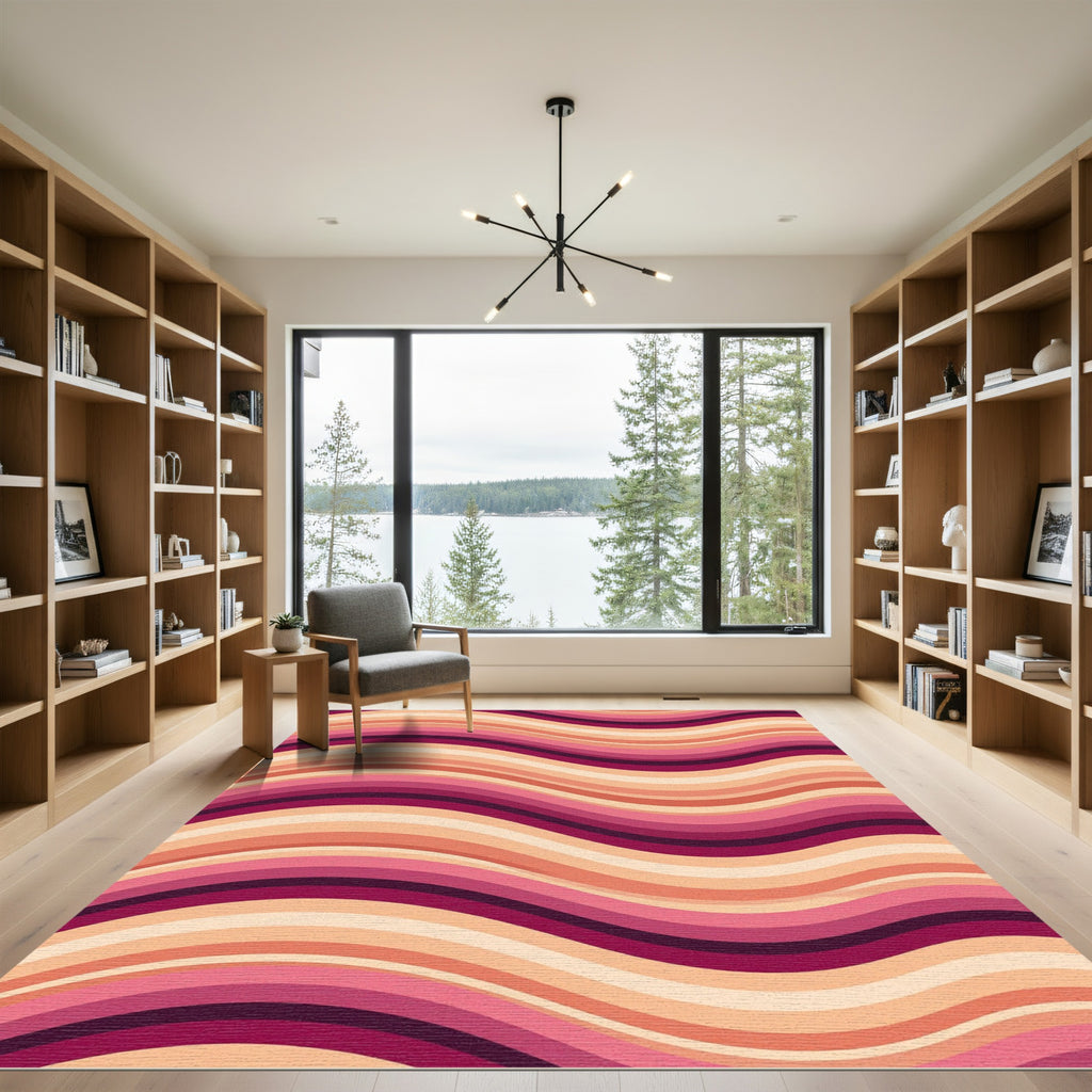 Wavy Berry Coral Stripes Rug