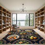 Framed Citrus Medallion Dark Floral Rug
