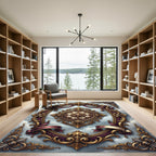 Ornate Burgundy Gold Baroque Medallion Rug