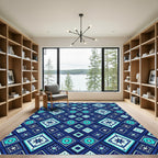 Midnight Blue Geometric Star Diamond Rug