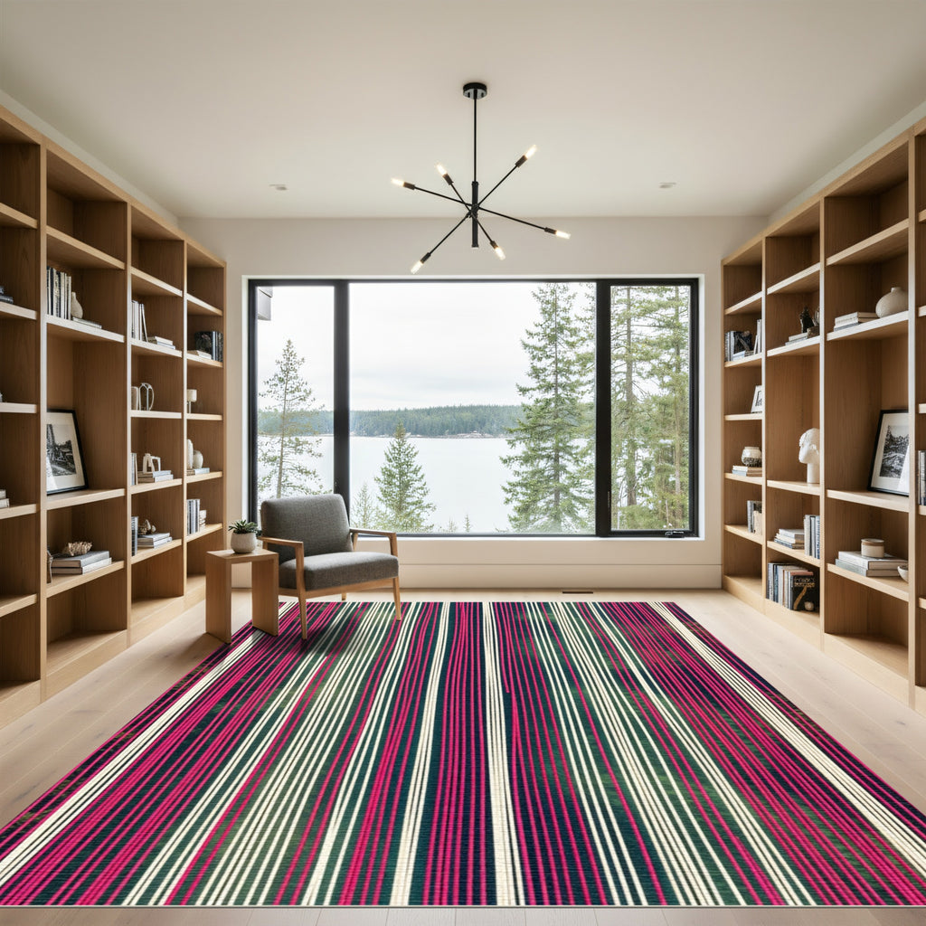 Pink White Vertical Stripe Art Rug