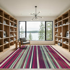 Pink White Vertical Stripe Art Rug