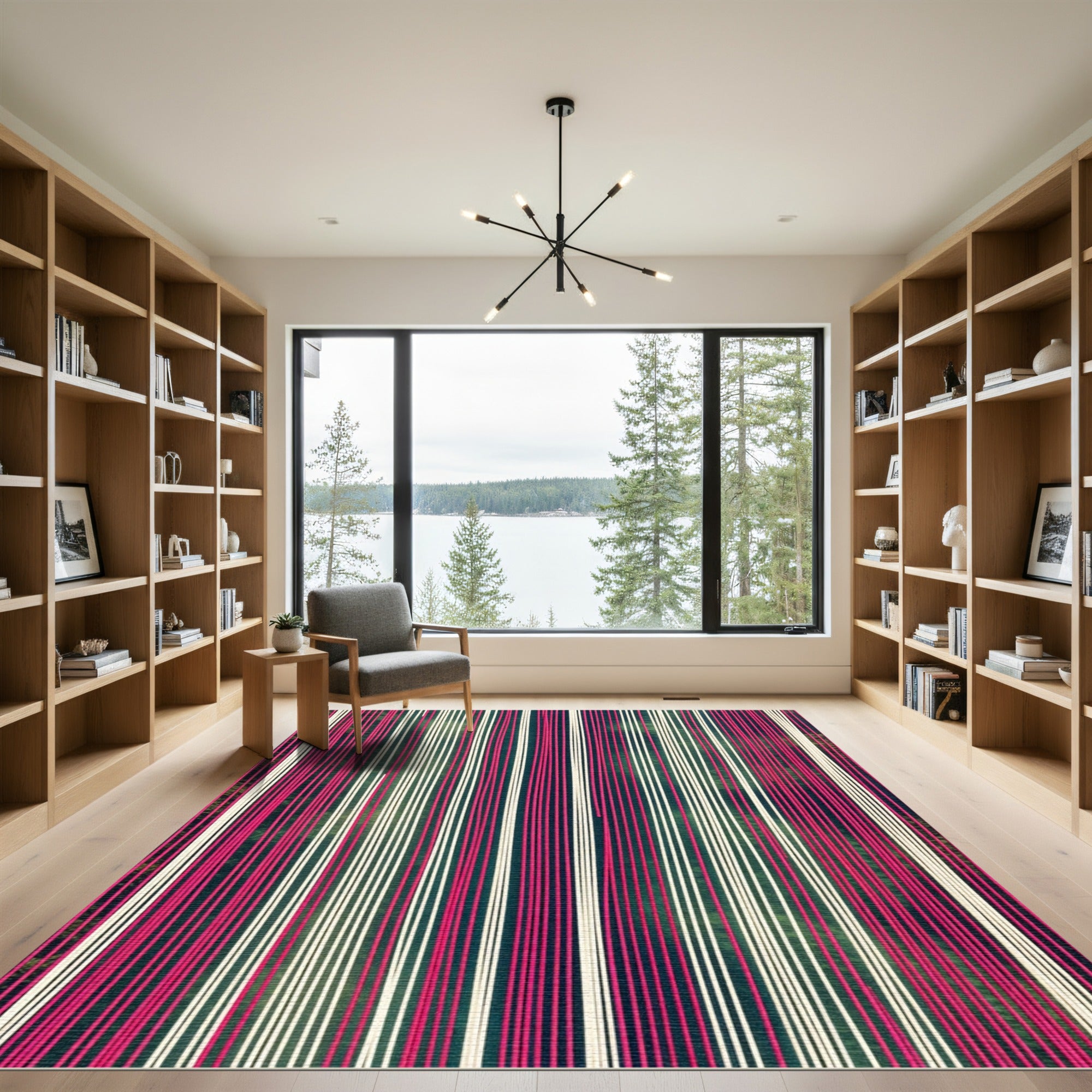 Pink White Vertical Stripe Art Rug