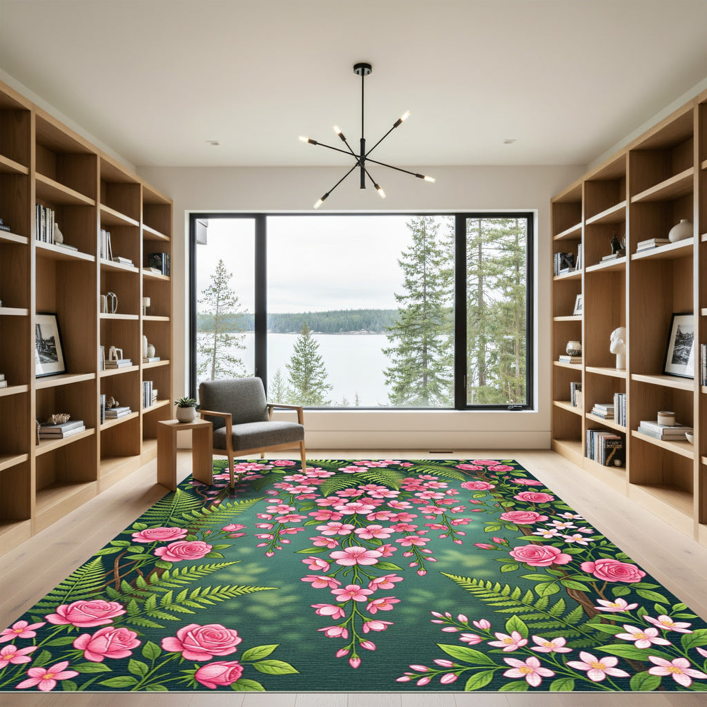 Lush Pink Hanging Cherry Blossom Garden Rug