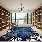 Navy Sea Turtle Coral Reef Illustration Rug