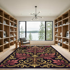 Gilded Crimson Foliage Ornate Scroll Rug