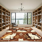 Cream Cats Cozy Botanical Brown Rug