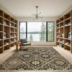 Elegant Gold Rose Damask Medallion Rug