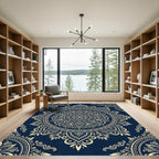 Navy Gold Ornate Medallion Boho Mandala Rug