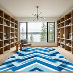 Modern Geometric Blue Chevron Statement Rug