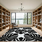 Bold Black Tropical Monstera Leaves Rug