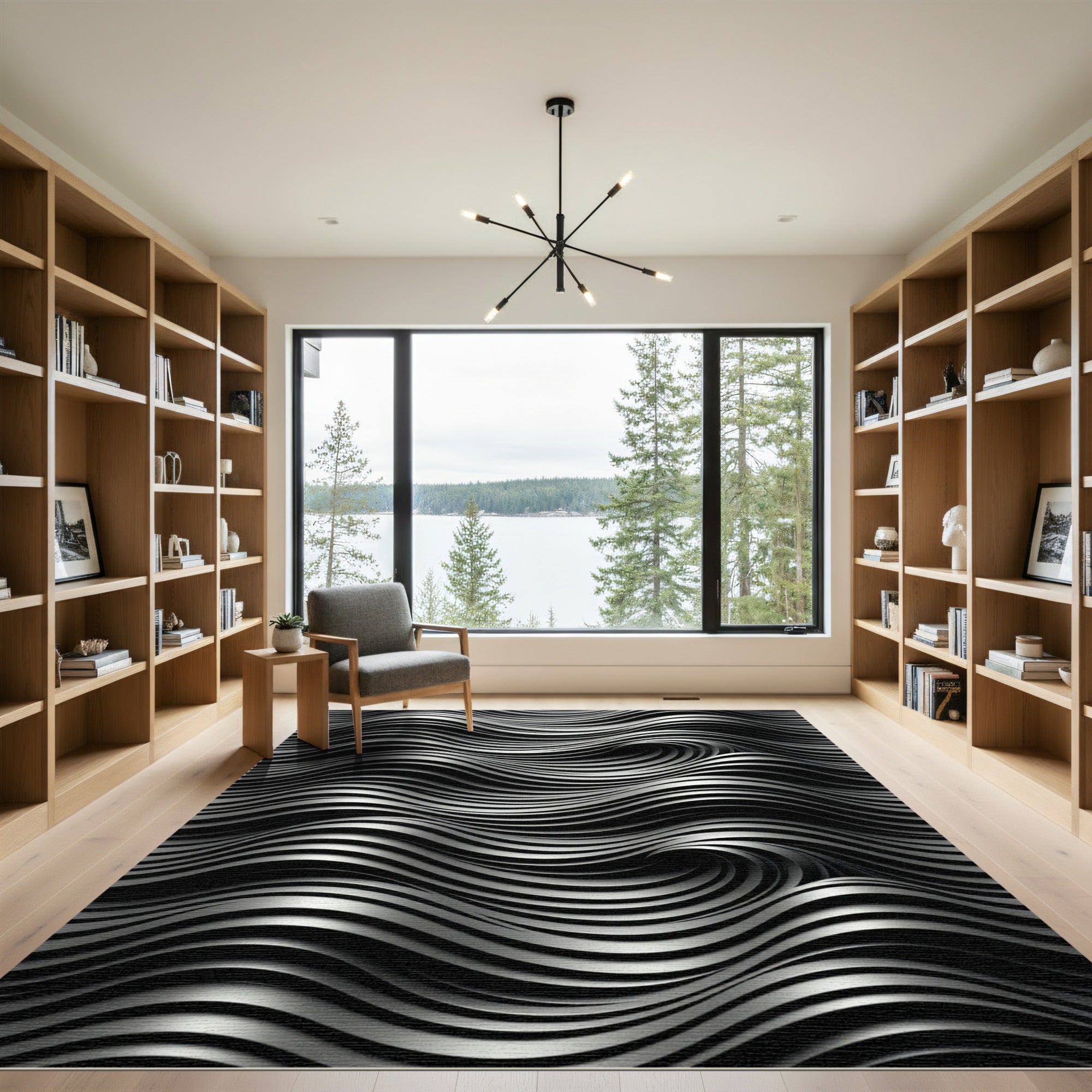 Monochromatic Silver Swirl Wave Rug